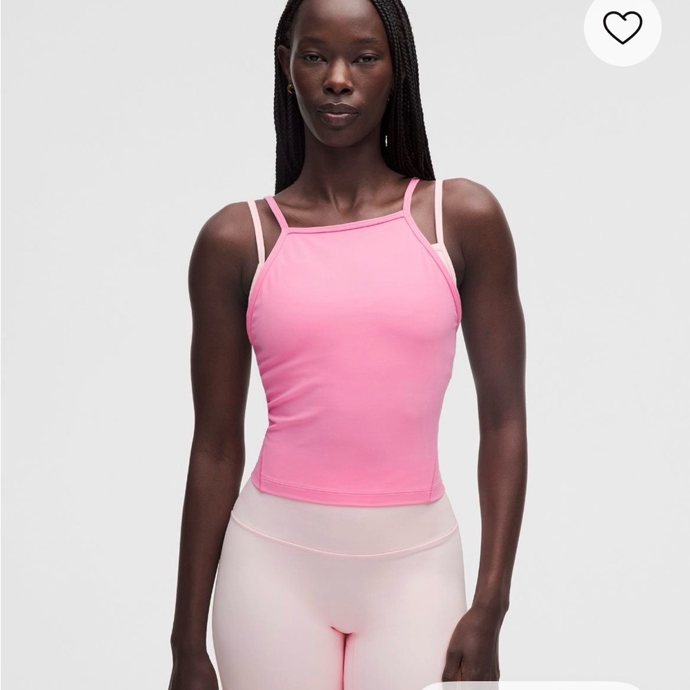 lululemon align layered high neck tank in candy cloud/pink pearl color
